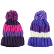 Ladies Stripe Knitted Bobble Hat - Assorted 