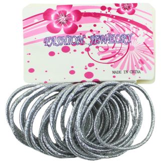 24pcs Metallic Silver Snag Free Hair Elastics - 2mm x 4cm