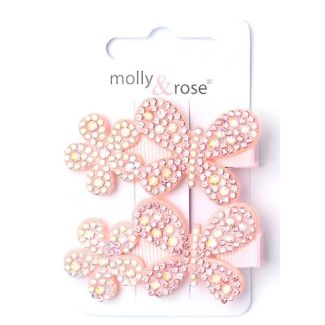 Card Of 2 Diamante Flower And Butterfly Beak Clips 5cm