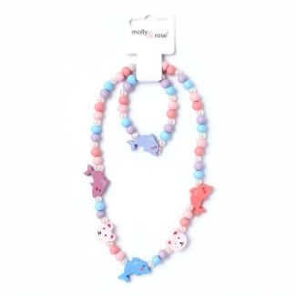 2pcs Girls Dolphin Necklace and Bracelet Set