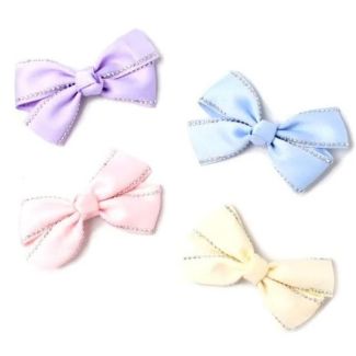 2pcs Pastel Satin Hair Bow With Diamante Stud - Asst. Colours - 8cm