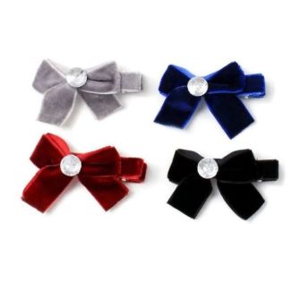 2pcs Velvet Hair Bow with Crystal and Fork Clips - Assorted Colours