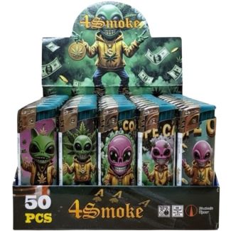 4 Smoke Electronic Refillable Lighters - Alien (Assorted)