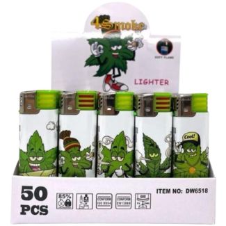 4 Smoke Electronic Refillable Lighters - Cool Leaf (Assorted)