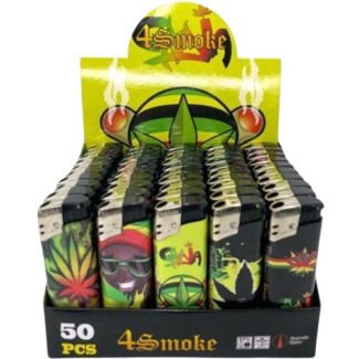 4 Smoke Electronic Refillable Lighters - Leaf (Assorted)