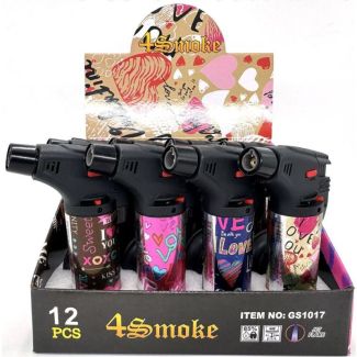 4 Smoke Jet Flame I Love You Design Lighters - Assorted 