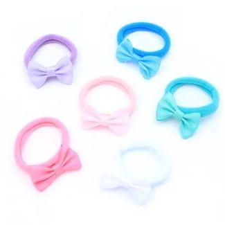 4pcs Jersey Hair Bow with Elastics - Assorted - 3.5cm