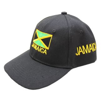 6 Panel 100% Polyester Embroidered Baseball Cap Jamaica - Black
