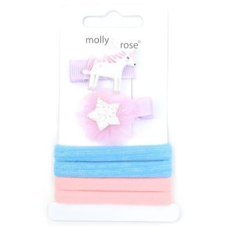 6pcs Unicorn Clips & Jersey Hair Elastics Set