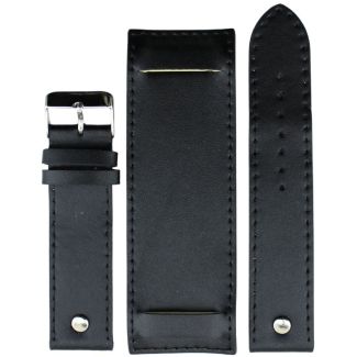 Military Style Black Leather Rectangular Bund Watch Strap - 24mm