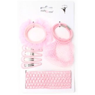 11pcs Pink Ballerina Hair Elastics Set
