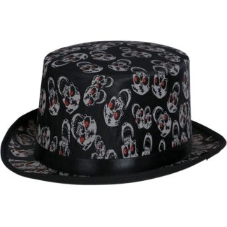 Black Top Hat with Skull Print