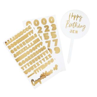 Personalise Acrylic Cake Topper with two Gold sticker sheets