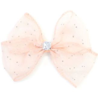 Pale Pink Chiffon Diamante Hair Bow with Fork Clip - 12cm