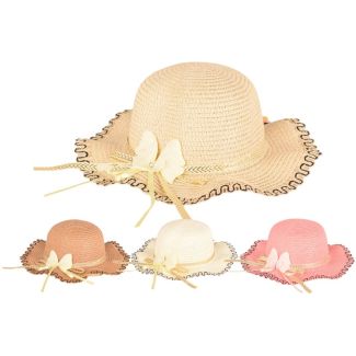 Children's Crushable Straw Sun Hats with Bow - Assorted