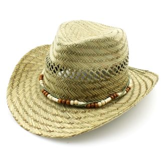 Adults 100% Straw Cowboy Hat With Bead Band (59cm)