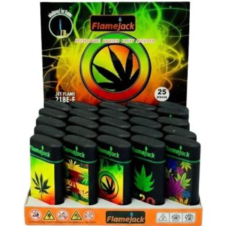 FlameJack Jet Flame Refillable Lighters - Rasta Leaf (Assorted)