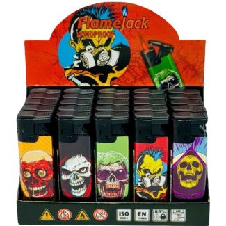 Flamejack Windproof Skull Design Lighters - Assorted 