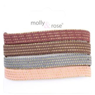 4pcs Flat Hair Elastics with Glitter Thread - 1cm x 5cm