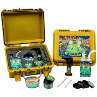 Glass Waterpipe & Accessory Gift Set  - I Love Amsterdam (Yellow)