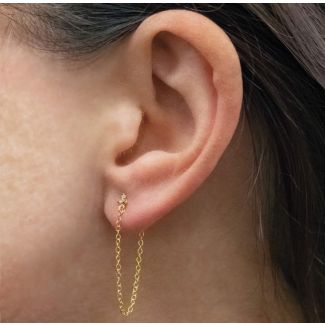 Gold Plated Gem Set 3 Stone Cluster Stud With Chain 