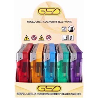 GSD Refillable Transparent Electronic Lighters - Assorted Colours 