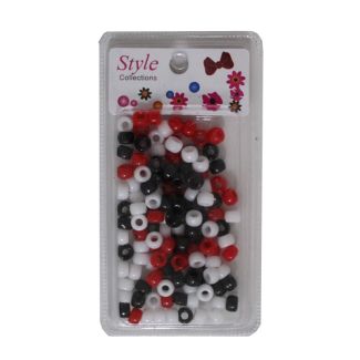 130pcs Red, Black & White Plastic Hair Braiding Beads - Assorted -  8mm
