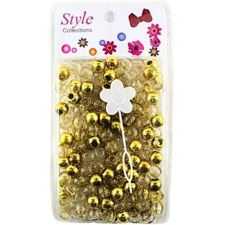 175pcs Gold & Clear Glitter Plastic Hair Braiding Beads - 1cm