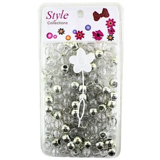175pcs Silver & Clear Glitter Plastic Hair Braiding Beads - 1cm