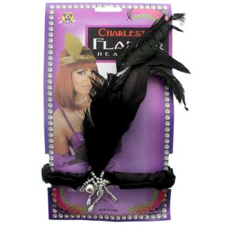 Charleston  Flapper Headpiece Silver with Black Feathers