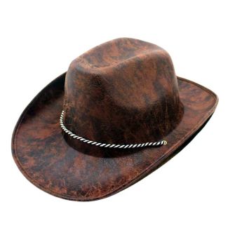 Wholesale Hat Cowboy Leather Look Dark Brown Adult