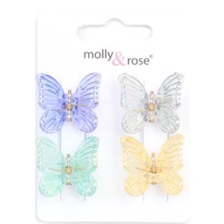4pcs Iridescent Butterfly Mini Hair Clamps - Assorted - 2.5cm
