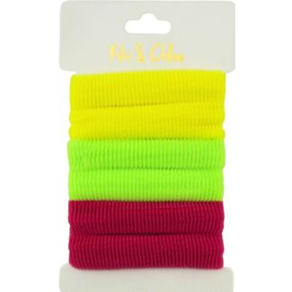 6pcs Neon Assorted Jersey Hair Elastics - 1.5cm x 7cm