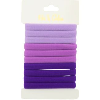 10pcs Purple Jersey Hair Elastics - 1cm x 7cm