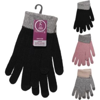 Ladies Brushed Touch Screen Gloves with Contrast Cuff – Assorted Colours