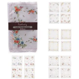 Ladies' Printed Cotton Blend Handkerchiefs - Pack of 10 - White