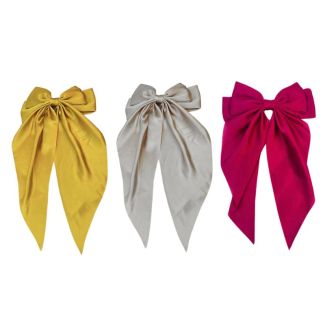Large Satin Hair Bows With Tail on Barrette Clip - Assorted - 20cm