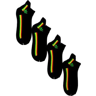 Wholesale Rasta Stripes and Leaf Print Trainer Socks - Black