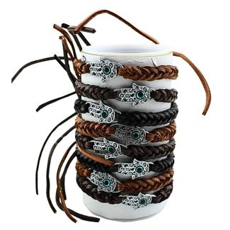 Leather Bracelets Hand With Eye Design - Assorted (12 Pieces)