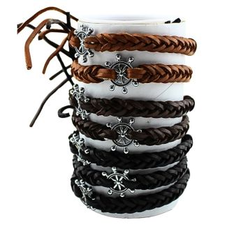 Leather Bracelets Ship Wheel Design - Assorted (12 Pieces)