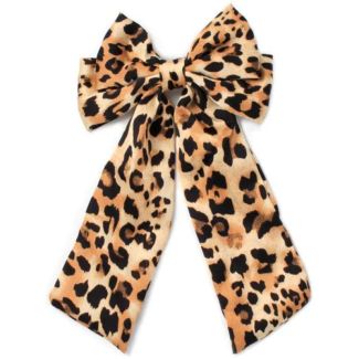 Leopard Print Hair Bow Clip with Tails on Beak Clip - 13cm