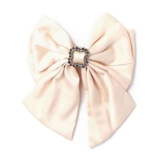 Light Fawn Satin Fabric Bow With Tails & Crystals (10cm)