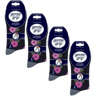 Ladies Gentle Grip Floral Night Cotton Blend Ankle Socks (3 Pack) - Assorted