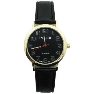 Wholesale Mens Pelex Classic Round Dial Leather Strap Watch - Black & Gold