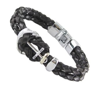 Men's Plaited Leather Bracelet "Anchor Design"