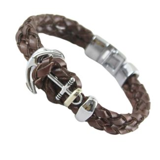 Men's Plaited Leather Bracelet "Anchor Design"