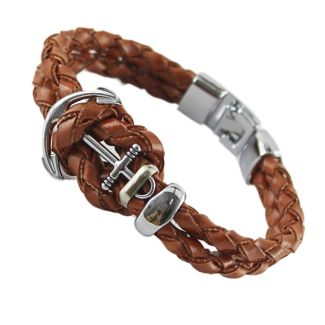 Men's Plaited Leather Bracelet "Anchor Design"