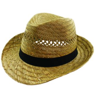 Men's 100% Straw Fedora Hat With Black Band - Assorted Sizes