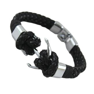 Men's Plaited Leather Bracelet "Anchor Design"
