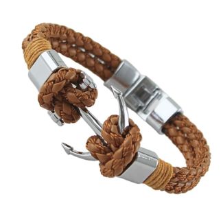 Men's Plaited Leather Bracelet "Anchor Design"